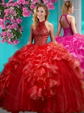 Gorgeous Beaded and Ruffled Quinceanera Dress with Halter Top SJQDDT615002FOR