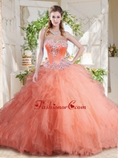 New Arrivals Beaded and Ruffled Big Puffy Quinceanera Dress with Orange SJQDDT722002FOR