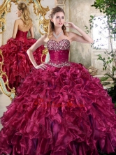 New Style Burgundy Quinceanera Gowns with Beading and Ruffles SJQDDT393002-1FOR