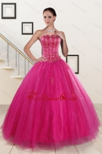 Perfect Fuchsia Quinceanera Dresses with Beading and Appliques for 2015 XFNAO140FOR