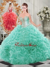 Popular Beaded and Ruffled Aqua Blue Sweet 16 Dress with Detachable Straps SJQDDT513002FOR