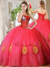 Romantic Beaded and Gold Applique Really Puffy Quinceanera Dress in Red SJQDDT727002FOR