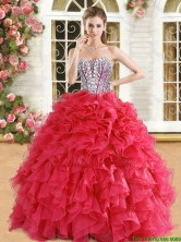 Romantic Beaded and Ruffled Organza Quinceanera Dress in Red QDDTA122002-2FOR