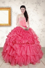 Strapless Beading and Ruffles 2015 Quinceanera Dresses in Hot Pink XFNAO055AFOR