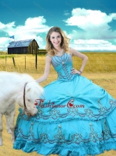 V Neck Embroidered Aqua Blue Sweet 16 Gown with Cap Sleeves XFQD1062FOR