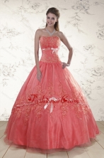 Watermelon Sweetheart Appliques Sweet 15 Dresses for 2015 XFNAO099FOR