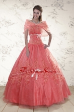 2015 Appliques Sweetheart Sweet 15 Dresses in Watermelon XFNAO099AFOR