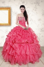 2015 Hot Pink Strapless Quinceanera Dresses with Beading and Ruffles XFNAO055FOR