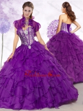 2016 Cheap Ball Gown Purple Quinceanera Gowns with Beading and Ruffles SJQDDT452002FOR