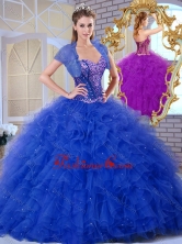 2016 Discount Sweetheart Blue Quinceanera Dresses with Ruffles and Appliques  SJQDDT375002FOR