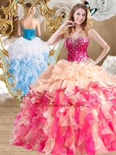 2016 New Style Multi Color Quinceanera Gowns with Beading and Ruffles SJQDDT487002-2FOR