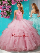 Affordable Beaded and Ruffled Layers Quinceanera Gown with Halter Top SJQDDT631002FOR