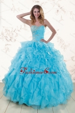 Blue 2015 Prefect Beading and Ruffles Quinceanera Dresses XFNAO011FOR