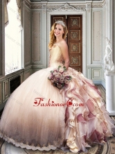 Ball Gown Strapless Champagne Sweet 16 Dress with Appliques and Ruffles XFQD1014FOR