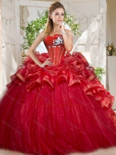 Discount Tulle Beaded and Ruffled Sweet 16 Dress in Red SJQDDT728002FOR