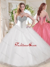 Elegant Ball Gown Sweetheart Beaded Organza Quinceanera Dress in White SJQDDT682002FOR