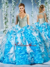 Exclusive Deep V Neck Peach Quinceanera Dress With Beading and RufflesSJQDDT587002FOR