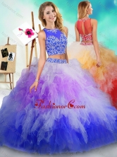 Fashionable See Through Beaded and Ruffled Quinceanera Dress in Rainbow ColoredSJQDDT604002FOR