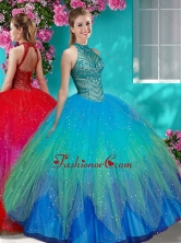 Luxurious See Through Halter Top Quinceanera Dress with Beading and Appliques SJQDDT609002FOR