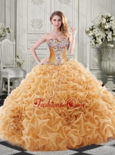 Modest Beaded Bodice and Ruffled Organza Quinceanera Dress in Champagne SJQDDT510002FOR