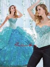 Popular Big Puffy Blue Detachable Sweet 16 Dress with Ruffles and Beading SJQDDT544002AFOR