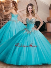 Pretty Visible Boning Tulle Beaded Quinceanera Dress in Aqua Blue XFQD1049FOR