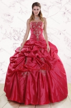 Puffy Strapless Hot Pink Quinceanera Dresses with Embroidery XFNAO189FOR
