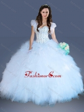 Really Puffy Light Blue Quinceanera Dress with Beading and Ruffles XFQD1028FOR
