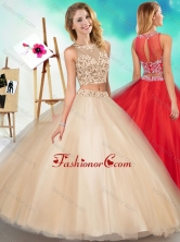 Two Piece See Through Scoop Quinceanera Dress with Beading and AppliquesSJQDDT599002FOR