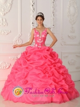2013 Customer Made Quinceanera Dress With Appliques Decorate Straps Watermelon IN Nueva Palmira Uruguay Style QDZY309FOR 
