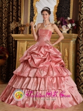 2013 Fall Watermelon Red For Discount Wholesale  Quinceanera Dress With Strapless Pick-ups and Beading IN Rio Branco Uruguay Style QDZY284FOR