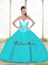 2015 Fall Luxurious Aqua Blue Quinceanera Dresses with Beading and Ruffles SJQDDT88002FOR