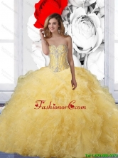 2015 Summer New Style Ball Gown Yellow Quinceanera Dresses with Beading SJQDDT65002FOR