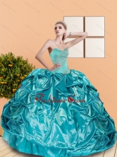 2015 The Most Popular Sweetheart Teal Quinceanera Dresses with Beading and Pick Ups QDDTC49002-1FOR