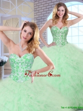 2016 Cheap Beading and Ruffles Apple Green Quinceanera Dresses SJQDDT163002GFOR