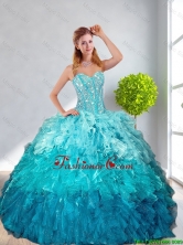 2016 Fall New Style Multi Color Quinceanera Gown with Ruffles and Beading QDDTA12002TZFXFOR