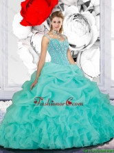 2016 Summer Cheap Beaded Ball Gown Straps Quinceanera Dresses in Turquoise QDDTA116002-1FOR
