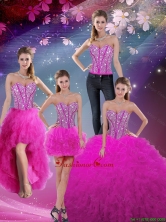 2016 Summer Cheap and Detachable Sweetheart Ball Gown Beaded and Ruffles Quinceanera Dresses in Fuchsia QDDTA5008-2FOR