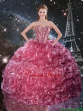 2016 Summer Popular Ball Gown Coral Red Quinceanera Dresses with Ruffles and Beading QDDTA95002FOR