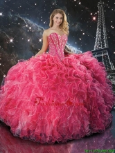 2016 Winter Perfect Coral Red Sweetheart Quinceanera Dresses with Beading and Ruffles QDDTA108002FOR