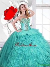 Classical Ruffles and Beaded Quinceanera Gowns in Turquoise SJQDDT122002FOR