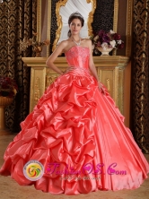 Customer Made Stylish Wholesale Orange Red Emboridery and Beading Sweet 16 Dress With Sweetheart Taffeta IN Tala Uruguay Style QDZY265FOR