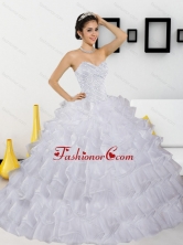 Discount Beading and Ruffled Layers White Quinceanera Dresses for 2015 QDDTC44002-1FOR
