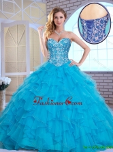 Exquisite Aqua Blue Sweet 16 Gowns with Beading and Ruffles SJQDDT163002C-2FOR