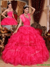 Fashionable Beading Coral Red Quinceanera Gowns with Sweetheart  QDZY032EFOR