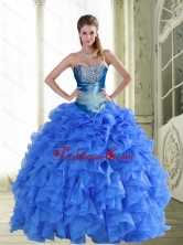 Gorgeous Beading and Ruffles Strapless Blue Quinceanera Dresses for 2015 Spring QDDTA43002FOR