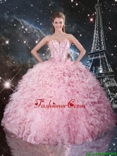 Luxurious 2016 Fall Ball Gown Pink Quinceanera Dresses with Ruffles and Beading QDDTA86002FOR