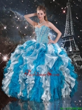Luxurious 2016 Summer Beaded White and Blue Quinceanera Dresses with Ruffles QDDTA104002FOR
