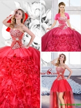 Red 2016 Fashionable Detachable Quinceanera Dresses with Ruffles SJQDDT126001-1FOR