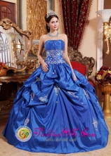 Royal Blue Appliques Decorate Waist For Elegant Spring Quinceaner Dress With Pick-ups  IN Melo Uruguay Style QDZY482FOR
